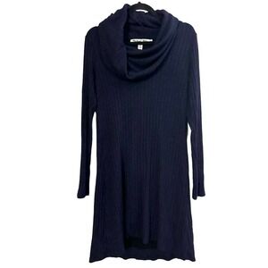 Michael Stars Stretchy Cown Neck Rib Knit Long Sleeve Dress Navy - Small